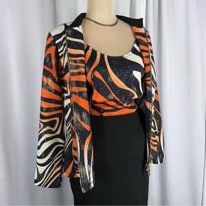 FRANK LYMAN Tank & Cardigan Set Sz 10 Animal Print Zip Rocker Chic Mob Wife READ